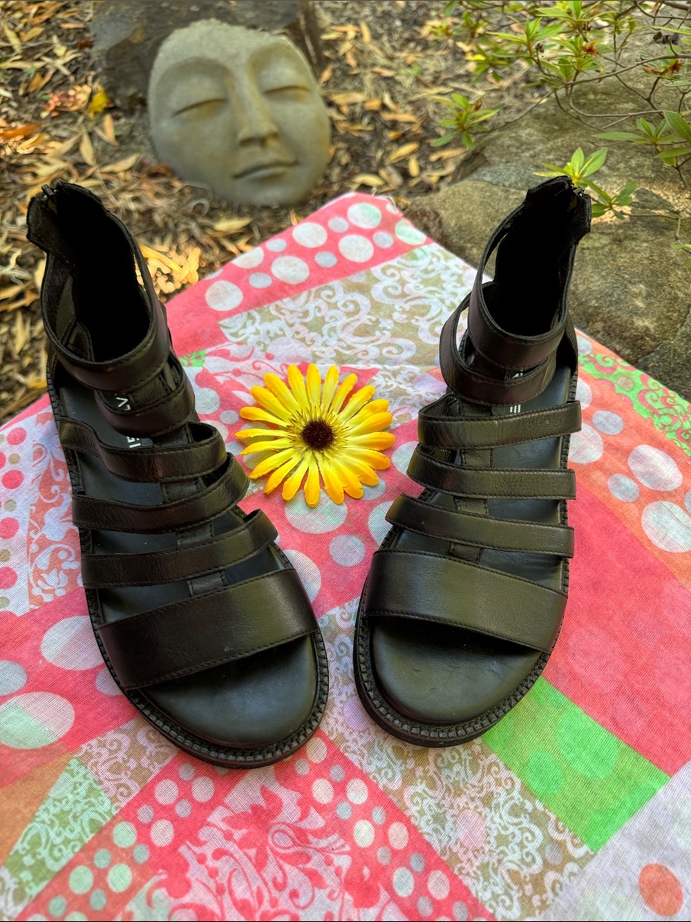 🌞 STRATEGIA; Black Leather Italian Designer Gladiator Sandals; Women’s Size 9! - Picture 2 of 15
